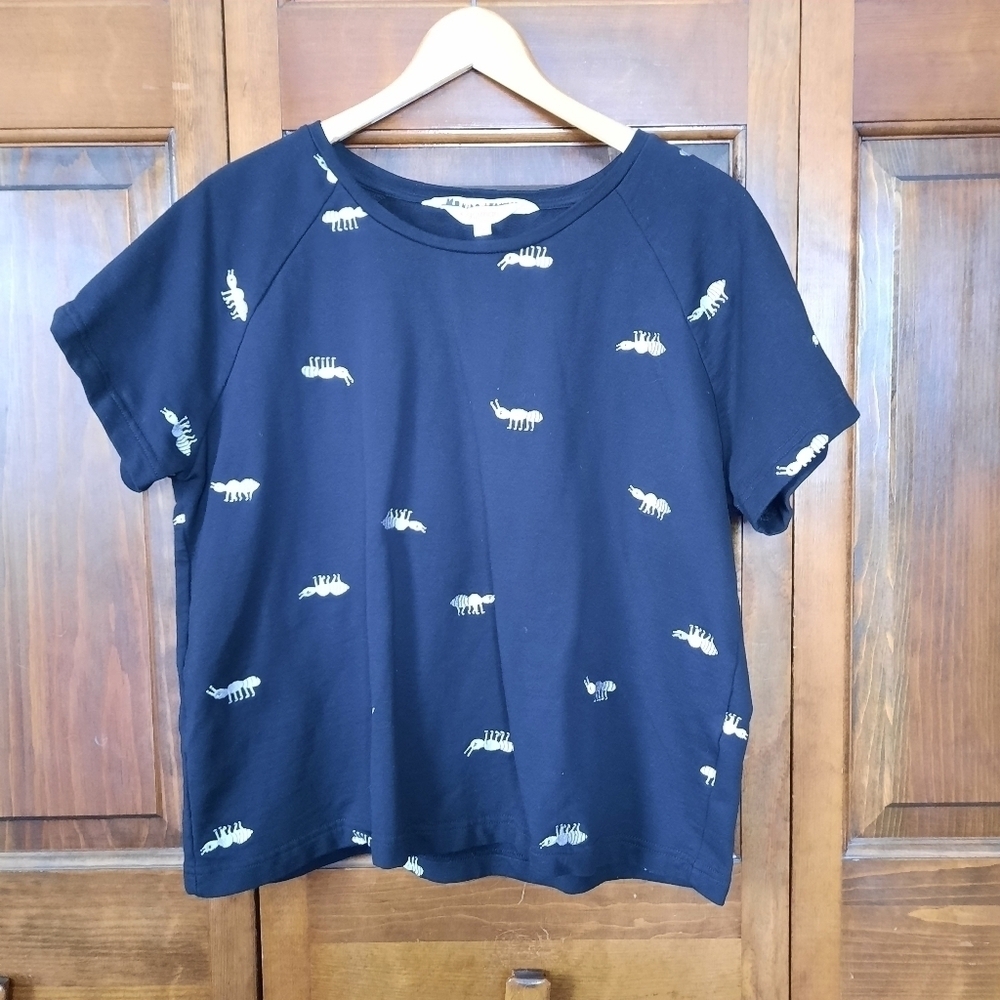 Monika Forsberg + Gorman silver embroidered ant boxy black t-shirt size 14